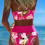 Marie | Bikini met contrasterend bloemenpatroon en split
