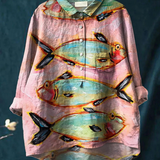 Mieke | Casual Dames T-shirt met Vintage Vis Kunst