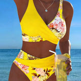 Marie | Bikini met contrasterend bloemenpatroon en split