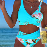 Marie | Bikini met contrasterend bloemenpatroon en split